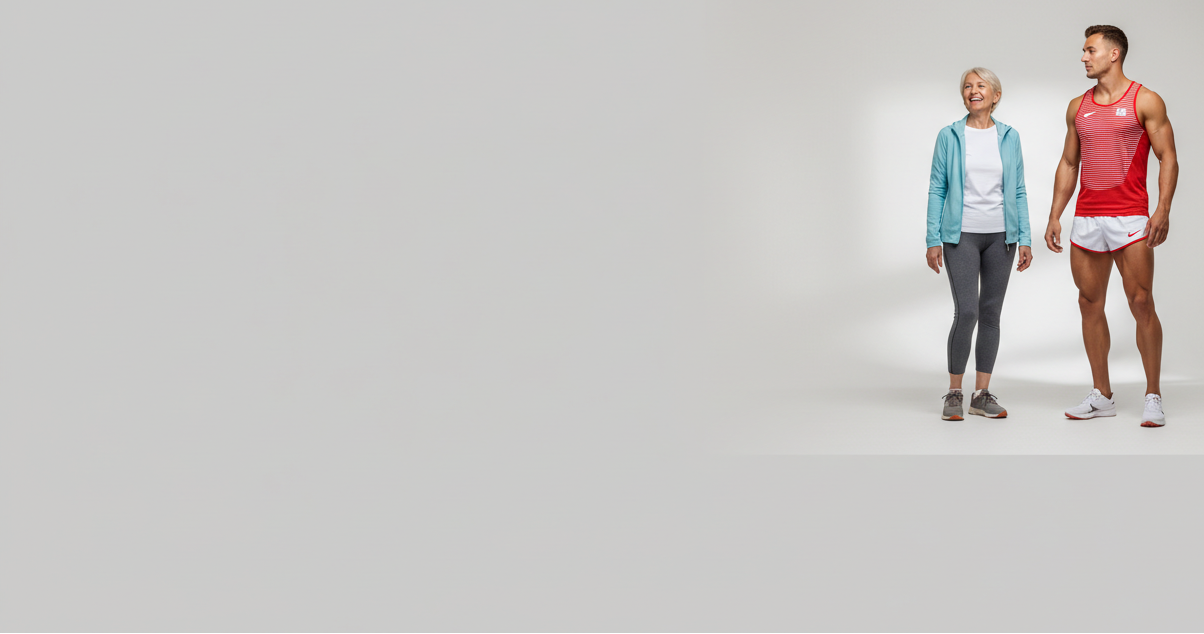 man hat ein Leichtathletik Lauftrikot an in rot weiß, beide schauen zur Bildmitte